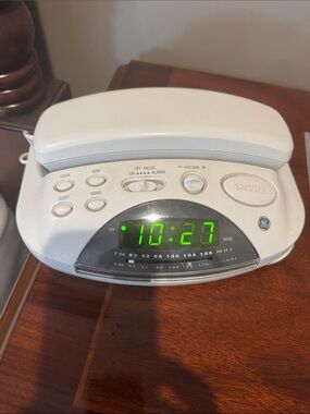 GE White Digital Alarm Clock Radio with Green LED Display